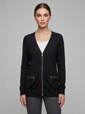 ​Cyrus Black Knit Zip Up Cardigan Sweater Small Gold Hardware